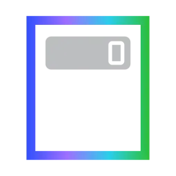 A stylized calculator icon featuring a white rectangular background with a gradient border transitioning from blue to green. A gray calculator display with a button is positioned at the top, symbolizing calculations. The design is minimalistic and modern.