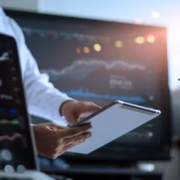 Business professional analyzing financial data